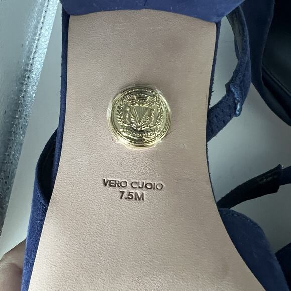 VERONICA BEARD CECILE BLUE BLACK LEATHER SUEDE LOW HEEL SLING SIZE 7.5 - Picture 5 of 5